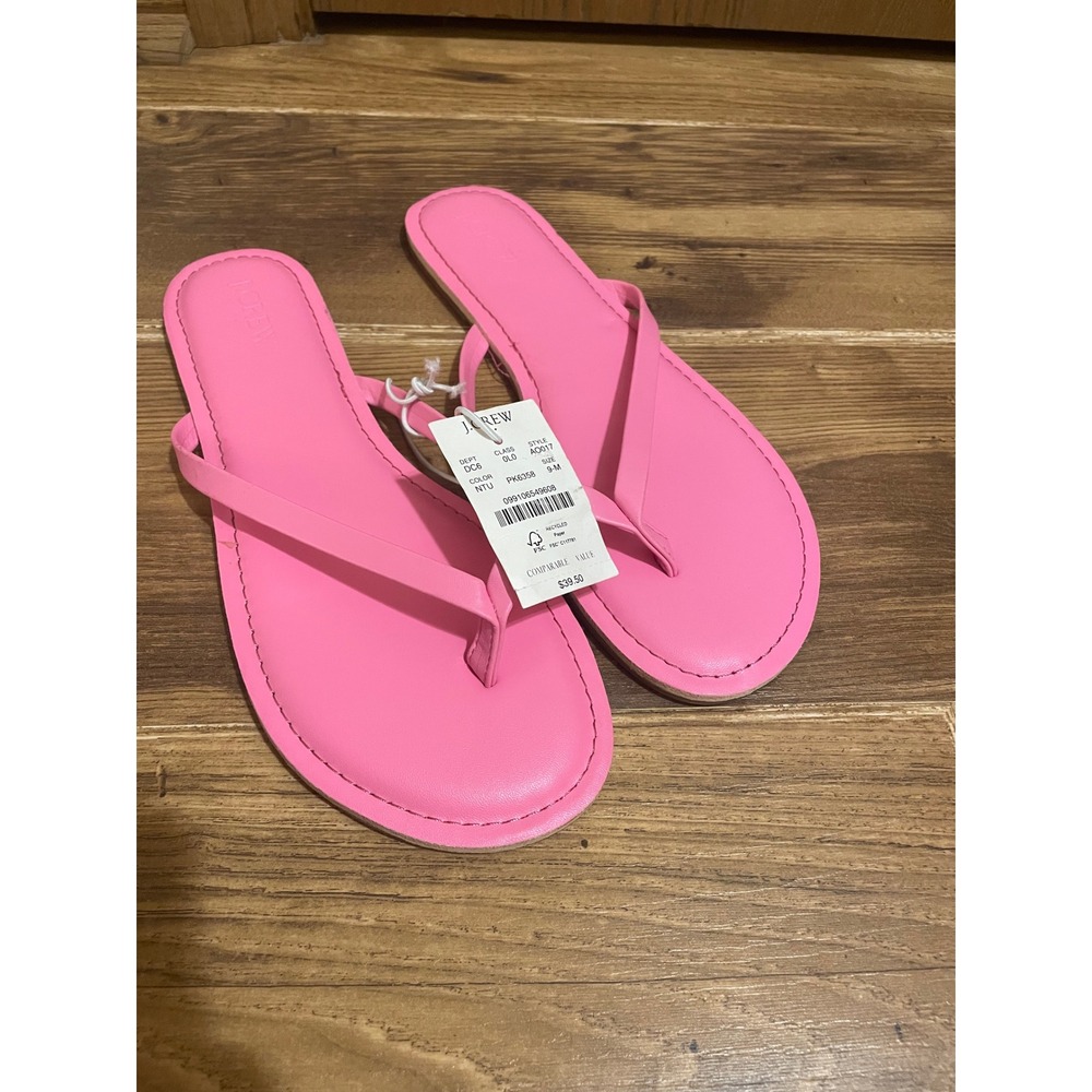 J.Crew Womens Pink Flip Flop Sandals Flat Thong Shoes AO017 PK6358 Size 9 New